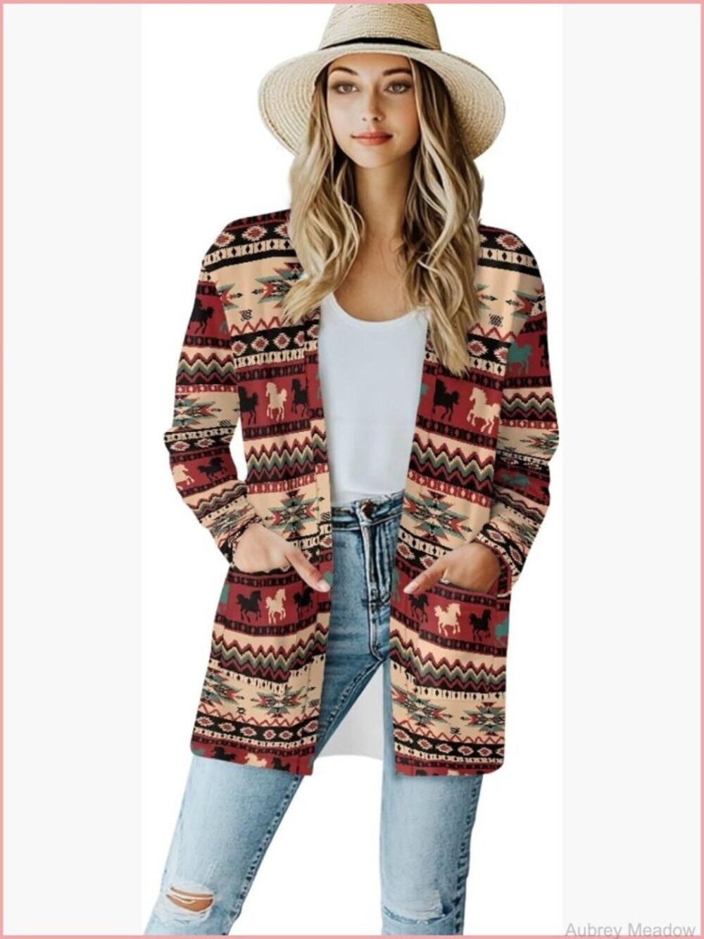 Open Front Cardigan with Pockets Long Sleeve Loose Fit Knit Sweater